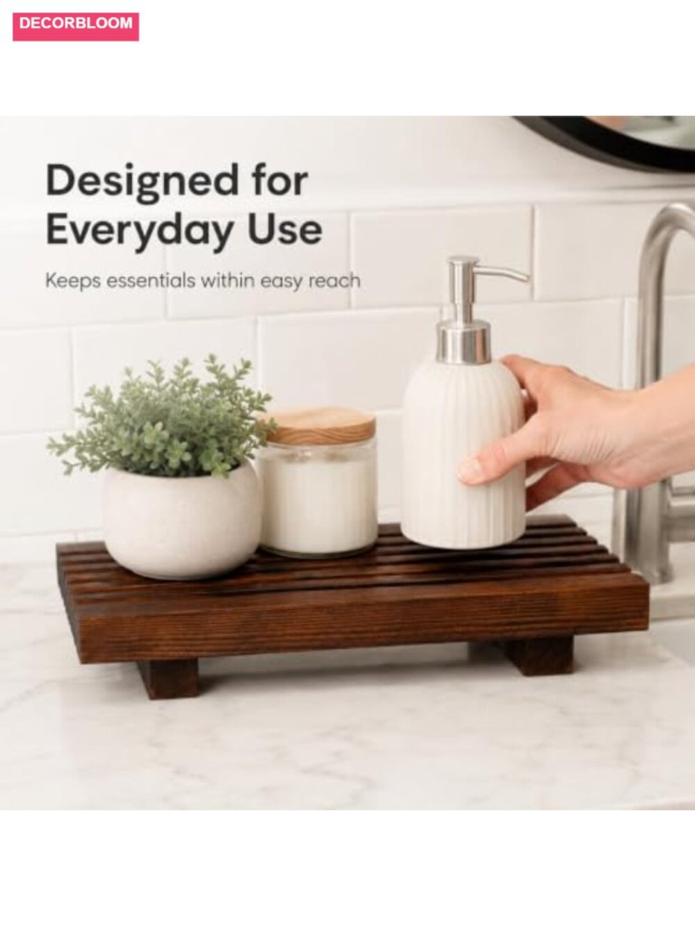 Wood Bathroom Sink Tray Farmhouse Decor Riser Soap Dispenser Holder Counter - Picture 4 of 6